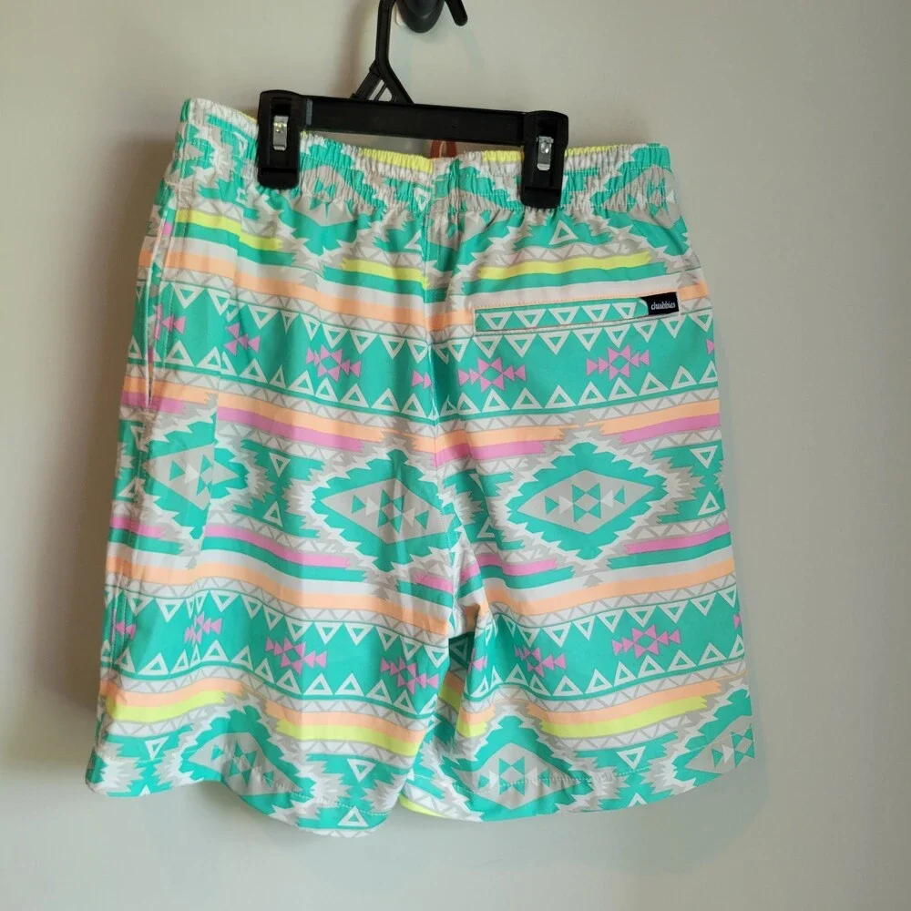 Chubbies Swim Shorts Mens Small Pastel Aztec Geo Print Trunks Lined Pockets 7.5